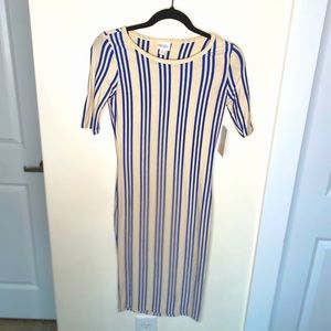 LULAROE XS Julia dress tan vertical stripe NWT